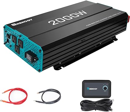 Renogy Pure Sine Wave Inverter 2000w Power Inverter DC 12v to AC 110v, Solar Inverter 12v to 110v Converter with 5V/2.1A USB Port, 3 AC Ports, Remote Controller, New Edition