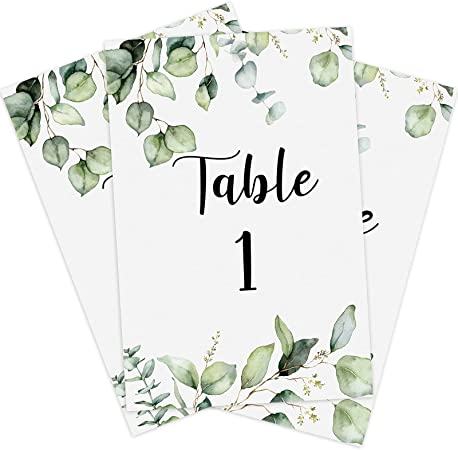 26 Pieces Wedding Table Numbers Cards 1-25 with Head Table Numbers Greenery Eucalyptus Table Cards Double Sided Party Table Numbers for Wedding Reception Baby Shower Anniversary Birthday Bridal Party