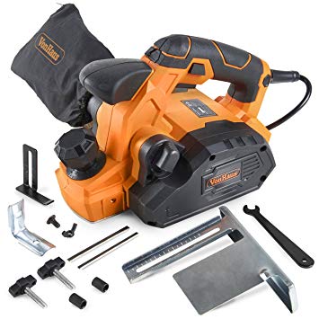 VonHaus 7.5 Amp Electric Wood Hand Planer Kit with 3-1/4 Planing Width and Extra Set of Planer Replacement Wood Blades