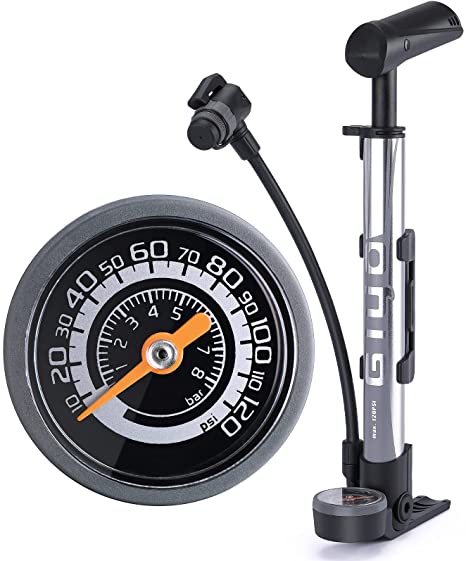 GIYO Bike Pump with Pressure Gauge - Mini Portable Bicycle Tire Pump - 120 PSI Bike Air Pump fits Presta & Schrader & Dunlop Valve - Road MTB Bike Pump Comes with Mounting Bracket