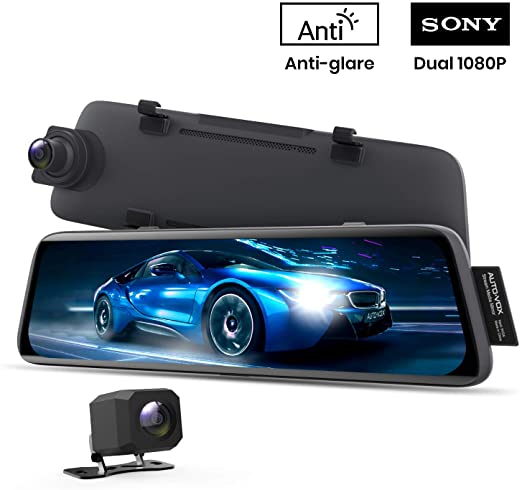 AUTO-VOX V5 Mirror Dash Cam Front and Rear,No Glare Stream Media Rear View Mirror Camera with 9.35’’ Full Laminated Touch Screen, 1080P Super Night Vision Backup Camera,GPS Tracking, Parking Mode