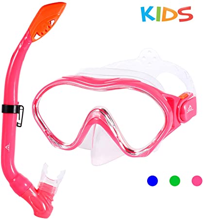 SKL Kids Snorkel Set,Dry Top Snorkel Mask with Big Eyes for Boys, Girls,Anti-Fog and Anti-Leak Swimming Diving Mask Snorkel Glasses for Children 5-12