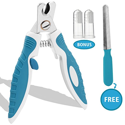 Sharp Dog Nail Clippers Trimmers with Quick Sensor, Pet Nail Clippers with Safety Guard for Small Large Dogs and Cats, Dog Nail Trimmer for Thick Nails with Free Nail File & Dog Toothbrushes