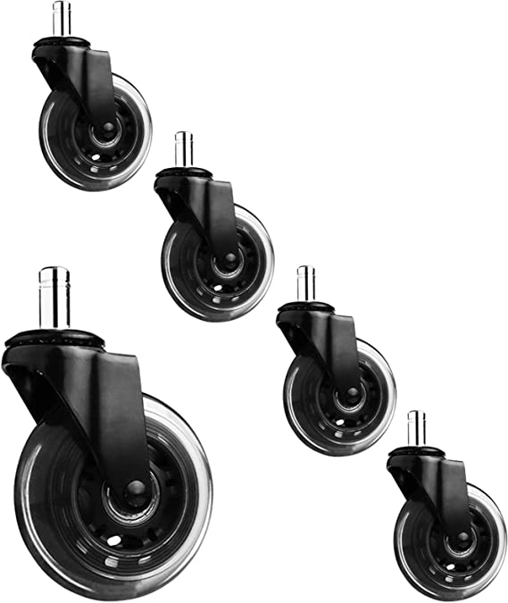YeMI 2.5'' Office Chair Wheels Replacement, 11 MM Steam Transparent Soft Rubber Casters, Heavy Duty Desk Chair Wheels for Hardwood Floor No Need Chair Carpet (NOT Fit for IKEA- 7/16"X 7/8"Set of 5)