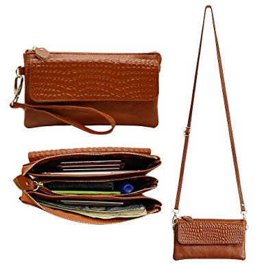 Befen Leather Wristlet Wallet Clutch Women Smartphone Cross Body Wallet with Card Slots/Shoulder Strap/Wrist Strap,for Cellphone Up To 6.1 x 3 x 0.3 Inches - Brown