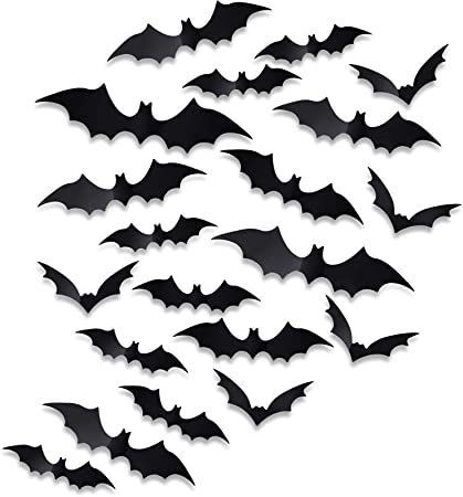 84 Pieces Bat Sticker 3D Bats Wall Decal Halloween Decorative Bats for Halloween Eve Decor Party Supplies Home Window Decoration, Black