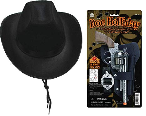 Parris Doc Holliday Wild West Die Cast Toy Cap Gun Holster Set with Black Western Child Size Realistic Cowboy Hat
