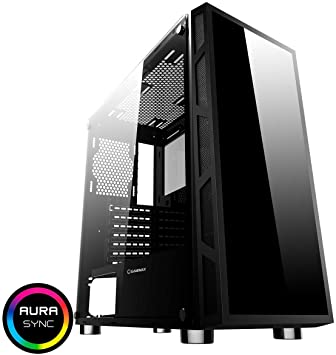 Game Max Kage ARGB PC Gaming Case, Mid-Tower, ATX, ARGB Hub Included, Mobo Sync, Full Tempered Glass Side Panel Included, Water-Cooling Ready | Black
