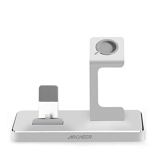 Archeer Apple Watch Charging Stand, 3-in-1 Charging Dock for Apple Watch 2, iPad, iPhone, with 2 USB Output for other Samsung Andriod Devices, Silver