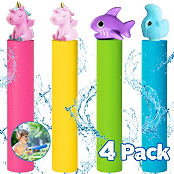 Caritty 4 Pack Water Blaster Squirt Gun, Animal Foam Water Guns Pool Toys for Kids Toddler Adults, Water Toy Set for Party Beach