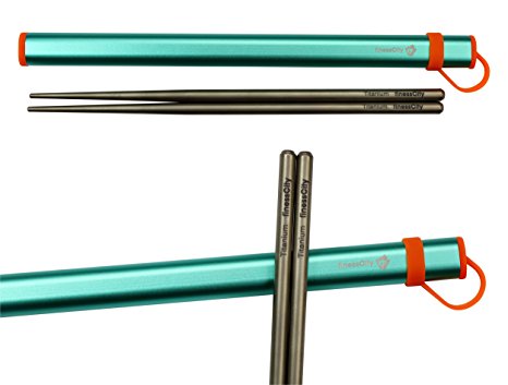 Titanium Chopsticks Extra Strong Ultra Lightweight Professional (Ti), Chopsticks Comes with Exclusive Quality Free Aluminium Case (Blue)