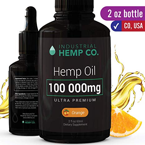 Industrial Hemp Co. Ultra Premium Hemp Oil 100 000 mg | Best Hemp Oil for Pain, Stress and Anxiety Relief | 2 Fl Oz (60 ml)