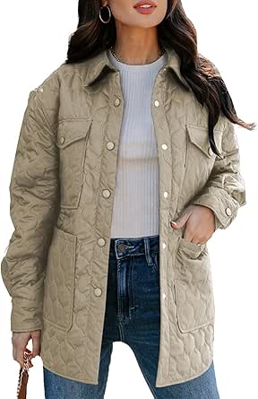 EVALESS Quilted Jackets for Women Lightweight Long Sleeve Button Down Puffer Jacket Warm Winter Coat Outerwear with Pockets