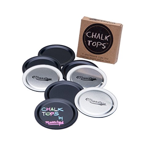 Chalk Tops - Reusable Chalkboard Lids for Mason Jars - 8 Pack - Regular Mouth