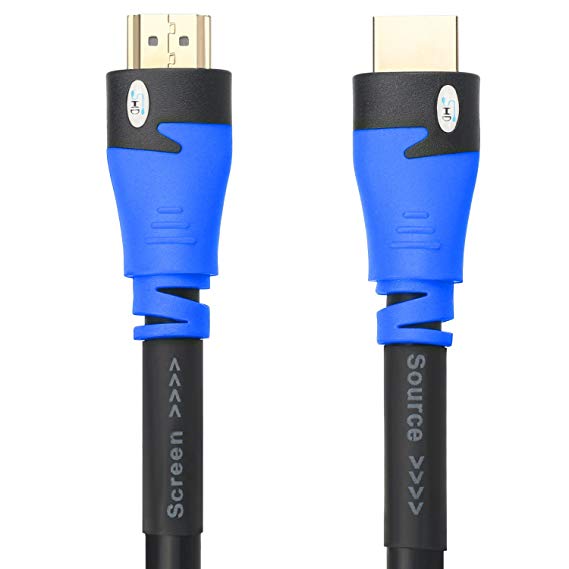 SHD HDMI Cable 75 Feet with Signal Booster 75' HDMI Cord 2.0V Support 4K 3D 1080P for In-wall Installation CL3 Rated Black and Blue Color