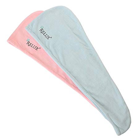 Relux Premium Bath Turban Hair Towel TWIN PACK– Extra-Absorbent Fast-Drying Microfibre Hair Towel Wrap for Drying Hair of All Lengths 68cm x 25cm