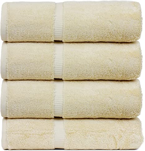 Luxury Hotel & Spa Towel Turkish Cotton Bath Towels - Beige - Dobby Border - Set of 4