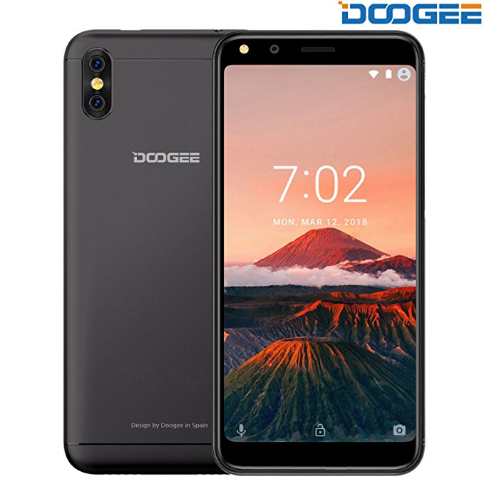 Unlocked Cell Phones, DOOGEE X53 Android 7.0 Dual SIM Smartphones - 5.3’’ 18:9 Ratio Full Vision Display - 1GB RAM   16GB ROM - Dual 5MP Camera - 3G Dual SIM Unlocked Phones - Black