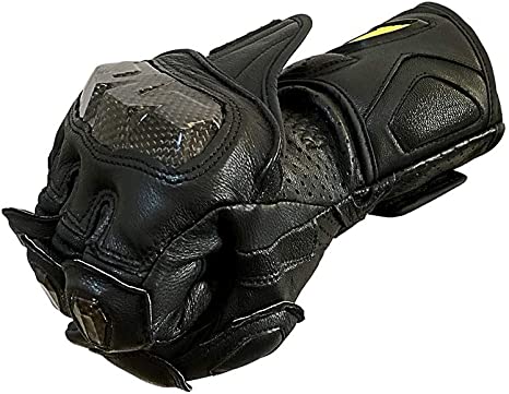 Full finger Carbon Fiber Motorcycle Gloves for Men GP-PRO Genuine Leather Motor Racing Gloves (G07-Black, Large)