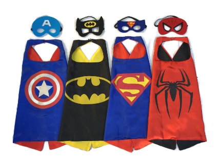 Superhero Dress Up Costumes - 4 Satin Capes and 4 Felt Masks