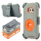 S6 Case Galaxy S6 Case ULAK Shockproof Heavy Duty Hybrid Rugged Three Layer Holster Case with Built-in Rotating Kickstand and Belt Swivel Clip for Samsung Galaxy S6 SVI GreyOrange