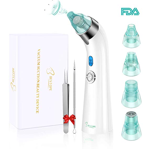 BESTOPE Blackhead Remover Electric Blackhead Vacuum Suction Rechargeable Whitehead Remover Tool Kit with 4 Probe Heads and 2 Blackhead Extractor Face Exfoliator Cleaner for Women
