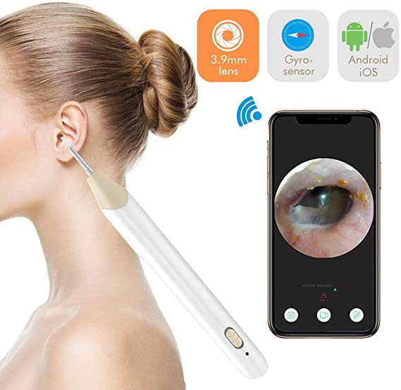 Wireless Digital Otoscope,Koolertron 3.9mm Ultra-Thin WiFi HD Ear Inspection Endoscope Camera Visual Ear Scope Earwax Mite Cleaning Tool 6 Adjustable LED Lights for iOS and Android Phones and Tablet