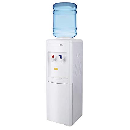 KUPPET Water Cooler Dispenser Top Loading Freestanding Water Dispenser with Storage Cabinet, Two Temperature Settings-Hot(85℃-95℃), Normal Temperature(10-15℃), WHITE