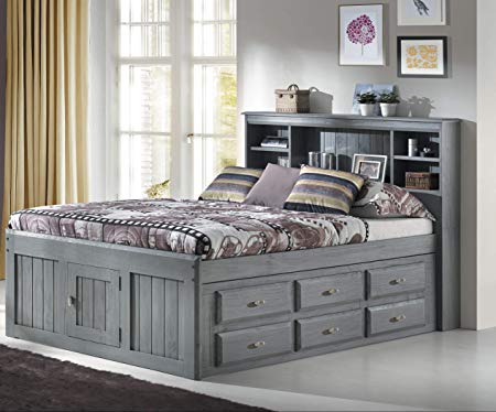 American Furniture Classics 3221-K6 Captains Bed, Charcoal Grey