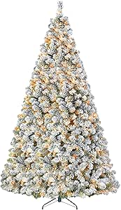 Hykolity 6 ft Prelit Snow Flocked Christmas Tree, Artificial Christmas Tree with 250 Warm White LED Lights, 551 PVC Branch Tips, Easy Assembly with Metal Stand and Hinged Branches