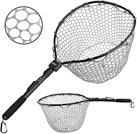 PLUSINNO Fly Fishing Net Fish Landing Net, Trout Bass Net Soft Rubber Mesh Catch and Release Net