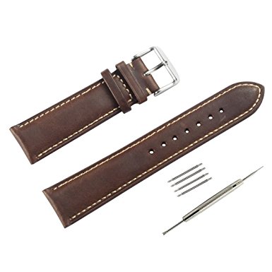 WOCCI Leather Watch Strap Vintage Style Bands 18 19 20 21 22mm for Men and Women(Brown Dark Brown)