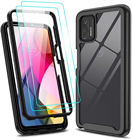 Moto G Stylus 2021 Case (Not Fit 2020 Version) with 2 Glass Screen Protector, Motorola G Stylus 2021 Case, LeYi Full-Body Rugged Hybrid Bumper Shockproof Clear Phone Cases for G Stylus 2021, Black