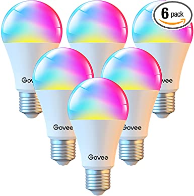 Govee Smart Light Bulbs, Color Changing Light Bulbs, Work with Alexa & Google Assistant, No Hub Required, 9W 60W Equivalent A19, RGBWW Dimmable Tunable Decorative LED Light Bulbs for Bedroom, 6 Pack