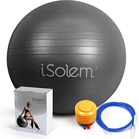 Exercise Balls - iSolem 65cm Yoga Workout/Fitness/Pilates Ball - Resistant Slip & Burst Stability Swiss Ball with Foot Air Pump for Balance Training,Gym,Core Strength,Birthing,Stretching,Office Chair