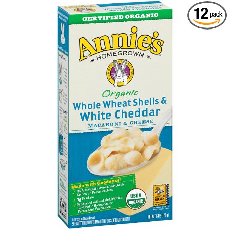 Annie's Organic Macaroni and Cheese, Whole Wheat Shells & White Cheddar Mac and Cheese, 6 oz Box (Pack of 12)