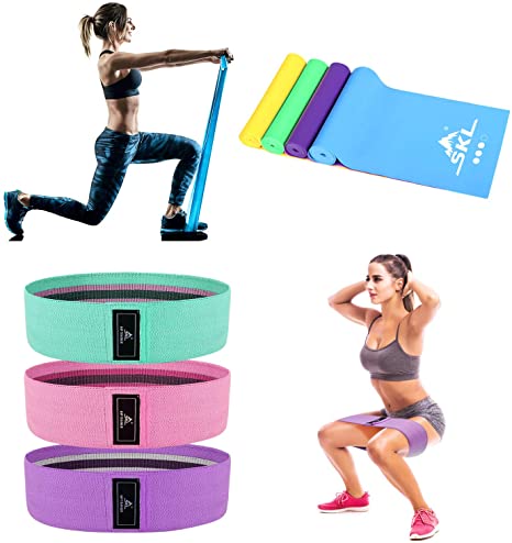 SKL Resistance Bands Set Exercise Band Non Slip Fabric Workout Bands for Upper & Lower Body & Core Exercise, Strength Training, Physical Therapy, Yoga, Pilates, Rehab, Stretching