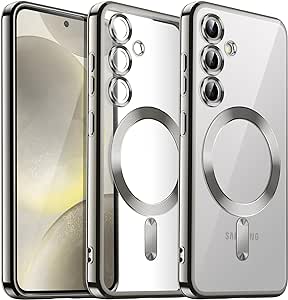 JETech Soft Clear Case for Samsung Galaxy S24 6.2-Inch, Camera Lens Full Protection, Compatible with MagSafe Wireless Charging, Shockproof Electroplated TPU Phone Cover (Marble Gray)