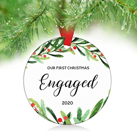 ZUNON Our First Christmas Engaged Ornaments 2020 Couple Married Wedding Decoration 3" Ornament (Engaged Ornament 1)