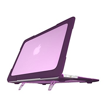 Bidear [Heavy duty Series] Matte Touch Hard Shell Protective Cover Case with Stand for Macbook Air 13 Inch -Model: A1466 / A1369 (Purple)