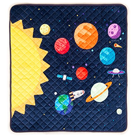 HIDEABOO Children's Portable Super Soft Activity Play Mat for Babies and Toddlers, Outer Space Rocket