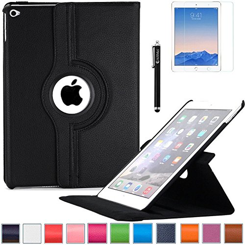 iPad Air 2 Case, AiSMei® 360 Degree Rotating Stand Case Cover with Wake Up/Sleep Function For Apple iPad Air 2, iPad Air2,iPad 6 [the 6th Gen 9.7-Inch iPad] [Case Stylus Film] -Black