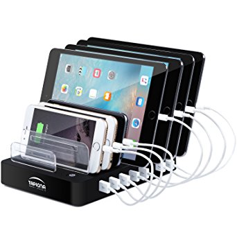 8-port, 96W USB Charging Station for Multiple Devices - Desktop Cell Phone Charger Dock, Multiple Devices Organizer, for any Smartphones, Tablets, Cell Phones by Tapiona Smart Gadgets