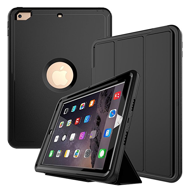 iPad Case, New iPad 2017 9.7 inch Case, Smart Case with Auto Sleep Wake Function Three Layer Drop Protection Rugged /Shock Proof Case for Apple New iPad 9.7 inch (Black)