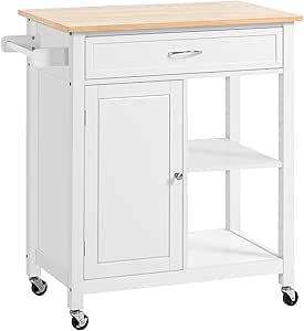 HOMCOM Rolling Kitchen Cart with Wood Top and Drawer, Kitchen Island on Wheels for Dining Room, White