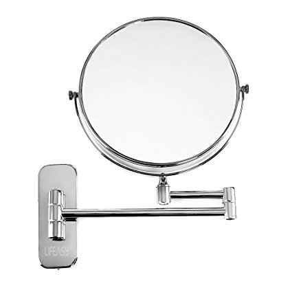 Lifeasy - 8 Inch Wall Mount Folding Two-Sided Makeup Mirror 360° Swivel Extendable Cosmetic Mirror 3x Magnification