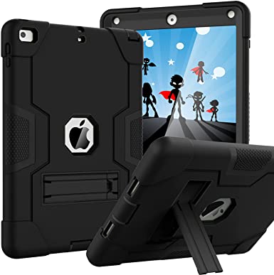 OKP Case for iPad 6th Generation/iPad 5th Generation (9.7-inch, 2018/2017 Model), iPad Air 2 Case, Hybrid Shockproof Rugged Protective Cover for iPad 9.7 inch with Built-in Kickstand, Black