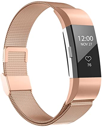 iGK Replacement Bands Compatible for Fitbit Charge 2, Stainless Steel Metal Bracelet with Unique Magnet Clasp