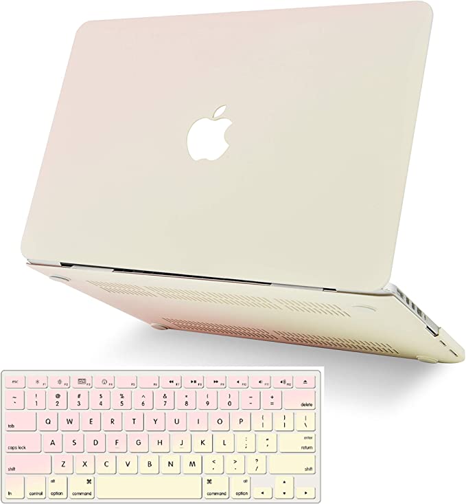 KECC Laptop Case for MacBook Air 13" Retina (2020/2019/2018, Touch ID) w/Keyboard Cover Plastic Hard Shell Case A2179/A1932 2 in 1 Bundle (Pale Pink Cream)
