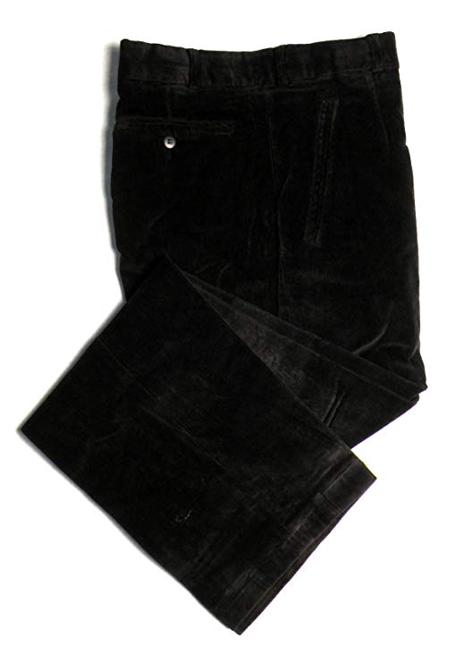 TCM Stretch Corduroy Casual Dress Pants For Men - Flat Front - Black